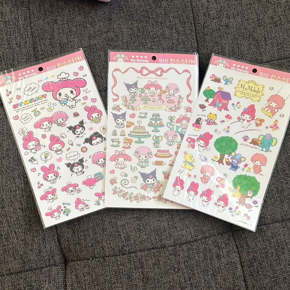 NWT Three Sets of Sanrio My Melody Big Scrapbook Cutting Deco Stickers